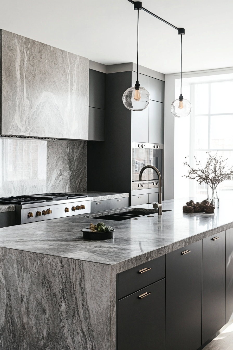 3. Smoky Gray Sophistication (Marble Kitchen Ideas) - Marble Kitchen Ideas