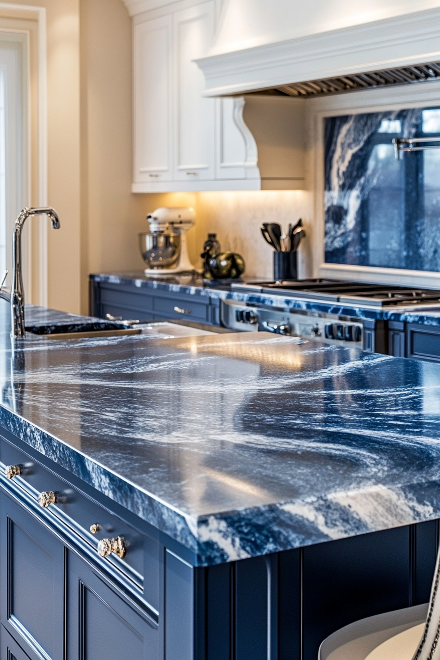 6. Ocean Blue Opulence (Marble Kitchen Ideas) - Marble Kitchen Ideas