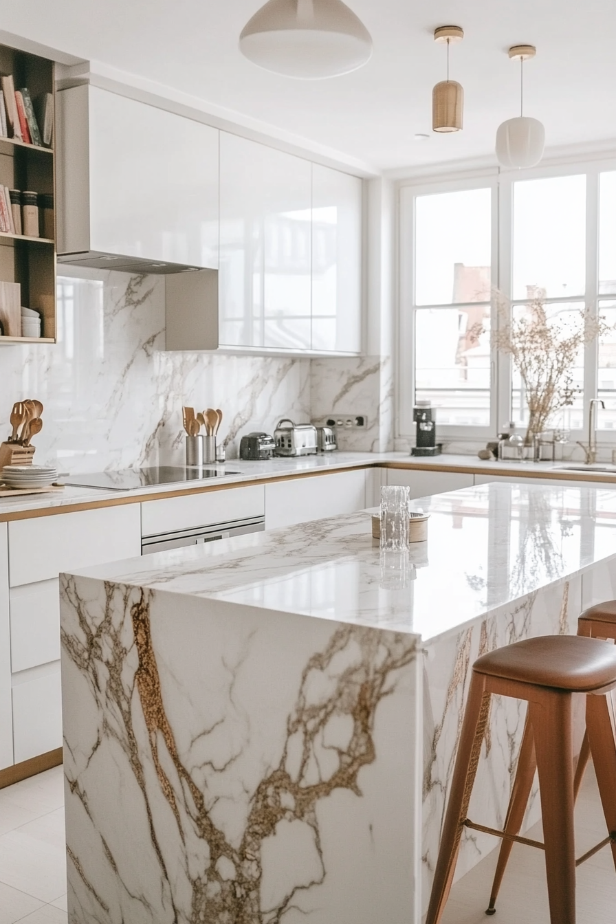 12. Metallic Vein Accents (Marble Kitchen Ideas) - Marble Kitchen Ideas