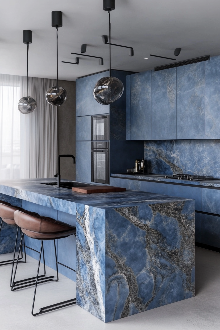 14. Deep Sapphire Statement (Marble Kitchen Ideas) - Marble Kitchen Ideas