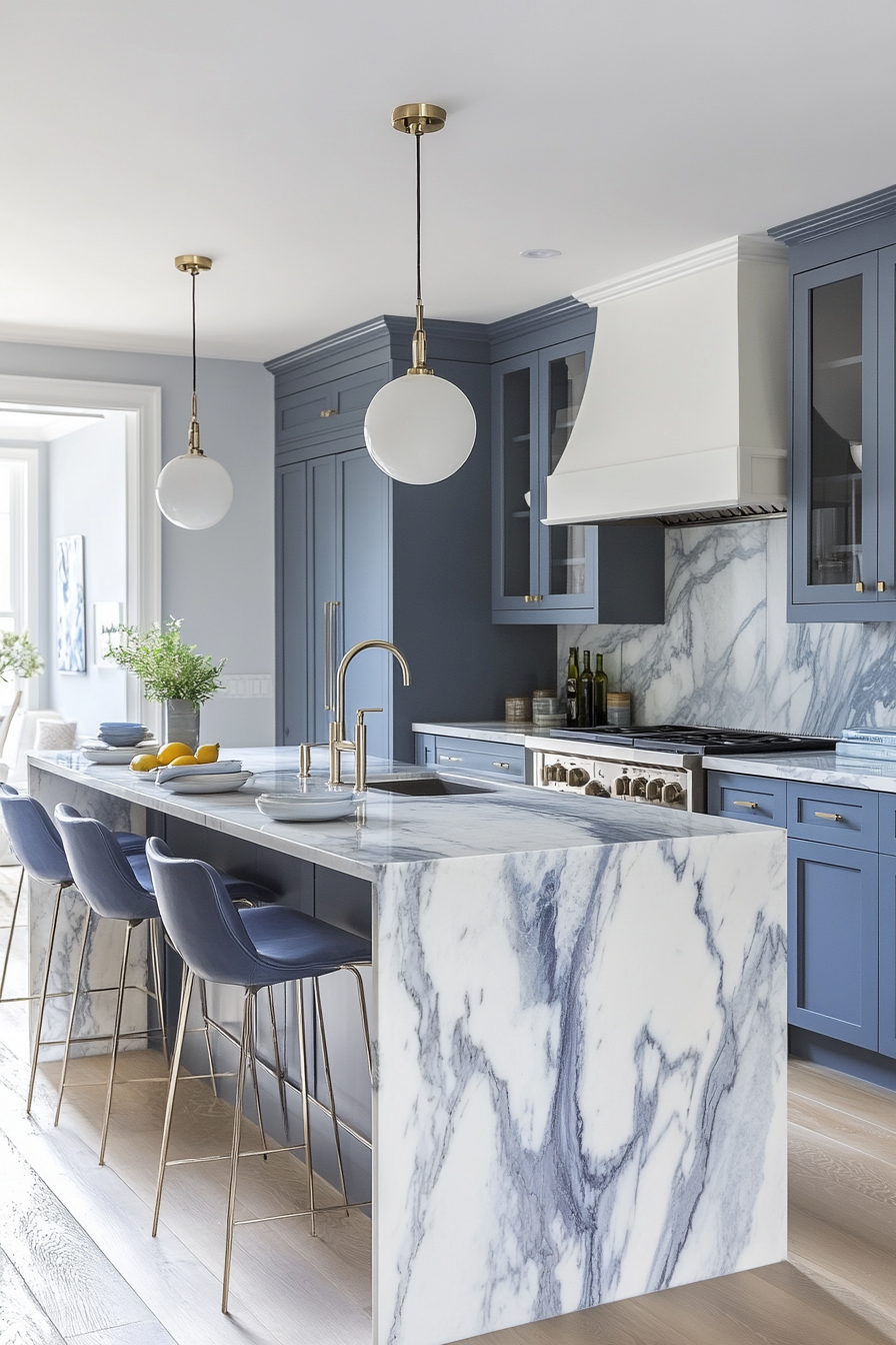 22. Icy Blue Tranquility (Marble Kitchen Ideas) - Marble Kitchen Ideas