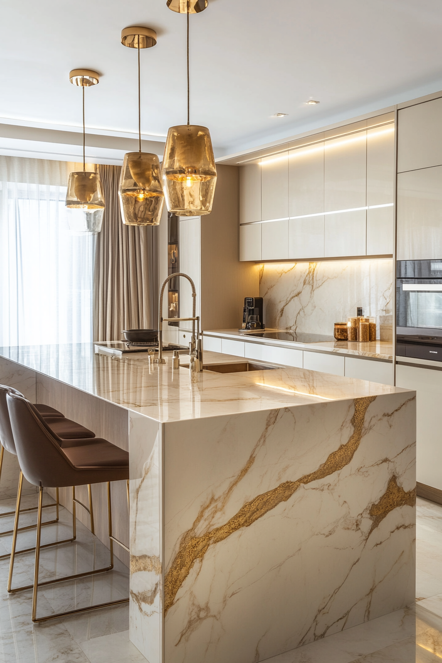26. Champagne Gold Glamour (Marble Kitchen Ideas) - Marble Kitchen Ideas