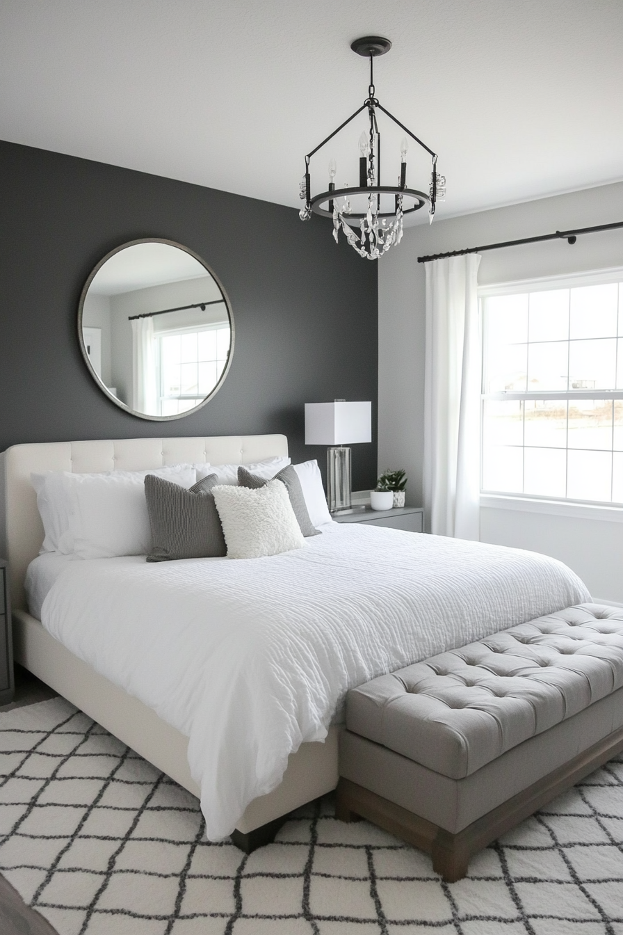 2. Monochrome Minimalist Chic (Bedroom Ideas With Mirror) - Bedroom Ideas With Mirror