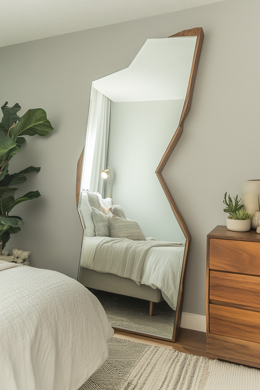 9. Asymmetrical Artistic Mirrors (Bedroom Ideas With Mirror) - Bedroom Ideas With Mirror