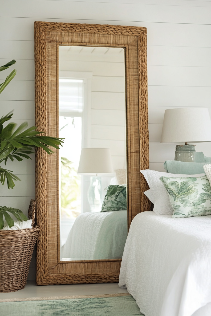 16. Tropical Retreat with Bamboo-Framed Mirrors (Bedroom Ideas With Mirror) - Bedroom Ideas With Mirror
