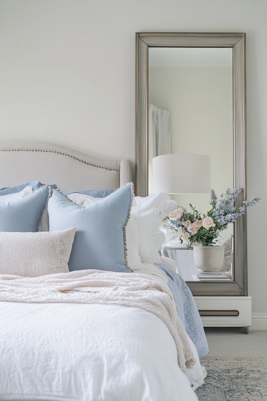 23. Soft Gray Frames for a Subtle Statement (Bedroom Ideas With Mirror) - Bedroom Ideas With Mirror