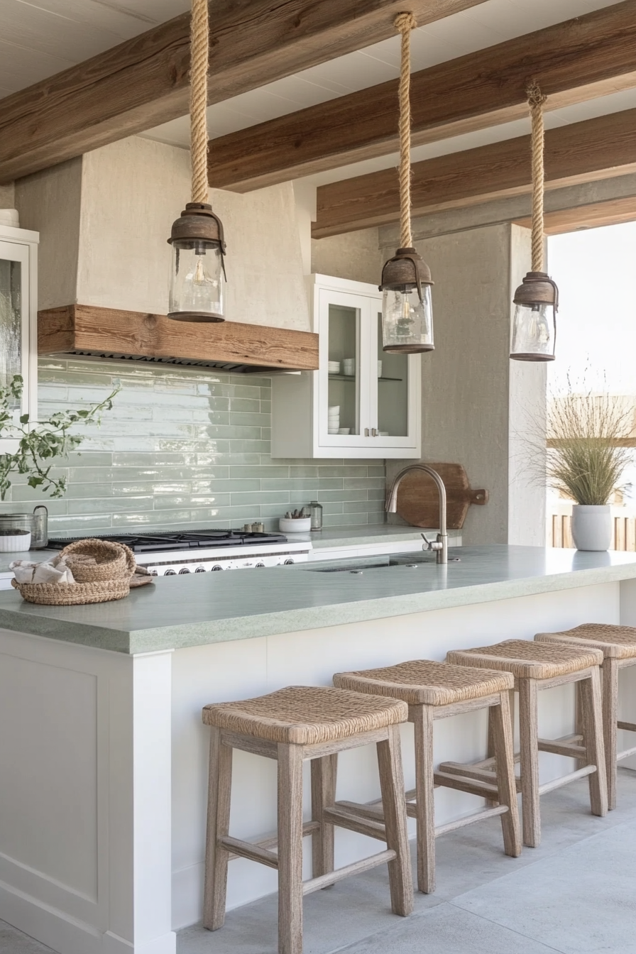 11. Seaside White & Sandstone (Outdoor Kitchen Ideas) - Outdoor Kitchen Ideas