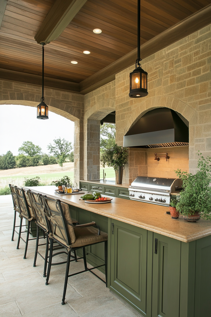 19. Earthy Sandstone & Olive (Outdoor Kitchen Ideas) - Outdoor Kitchen Ideas