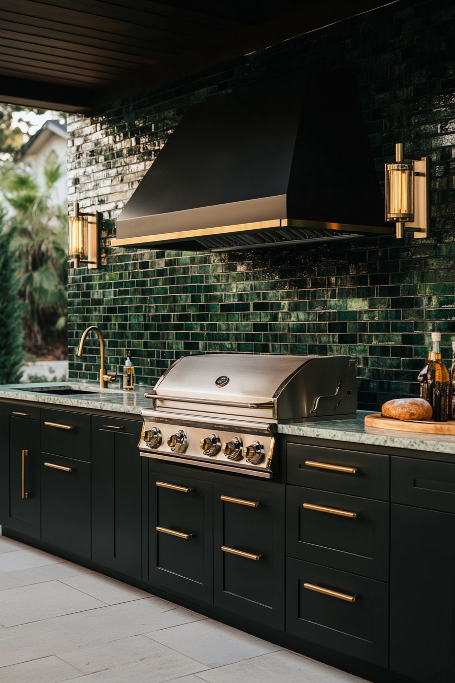 20. Black & Brass Contemporary (Outdoor Kitchen Ideas) - Outdoor Kitchen Ideas
