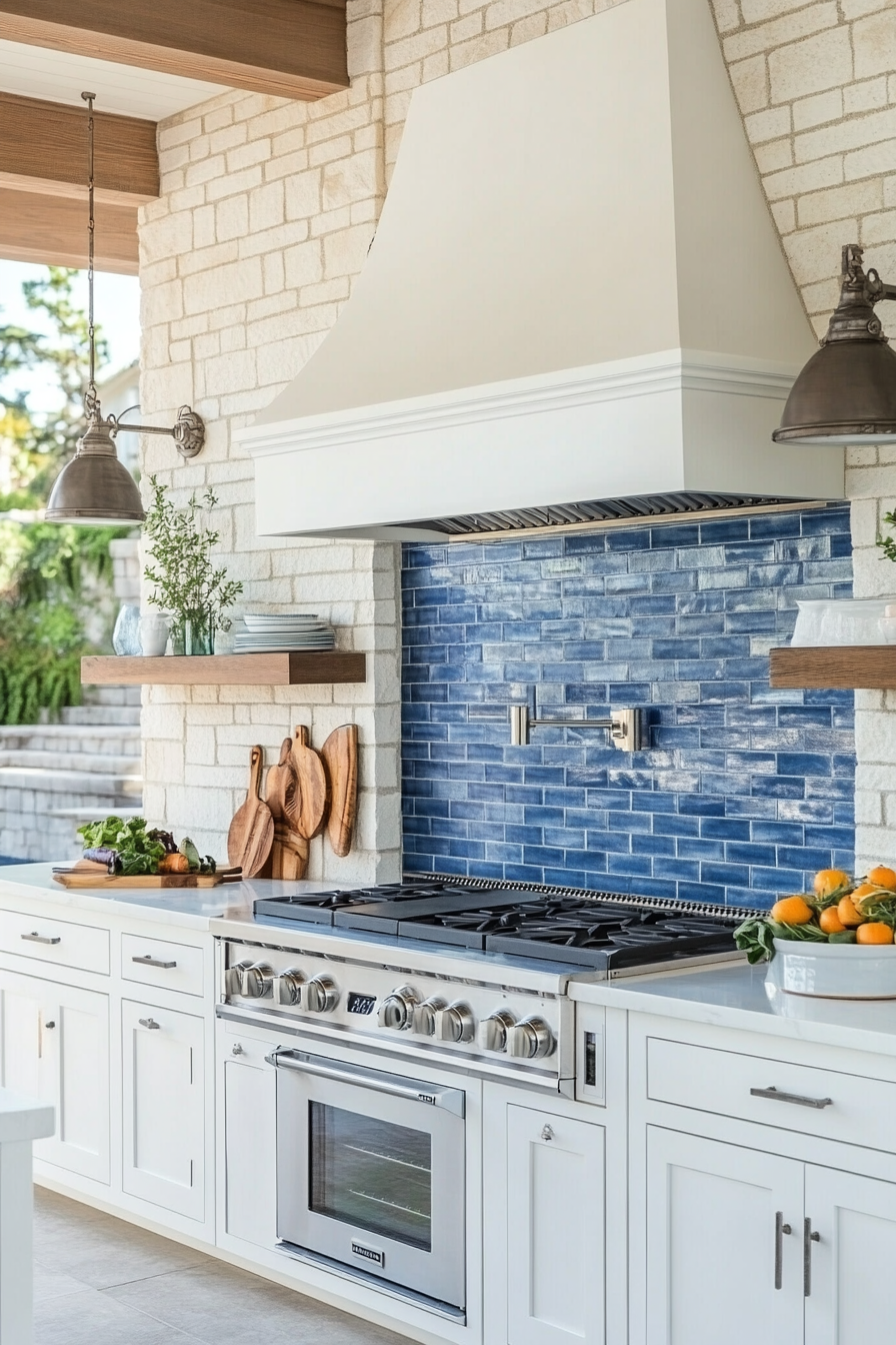 21. Grecian White & Blue Accents (Outdoor Kitchen Ideas) - Outdoor Kitchen Ideas