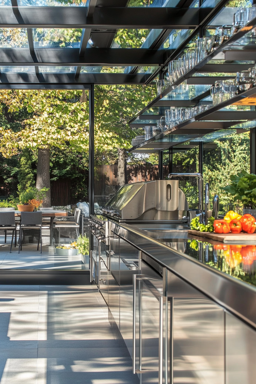 23. Contemporary Glass & Chrome (Outdoor Kitchen Ideas) - Outdoor Kitchen Ideas