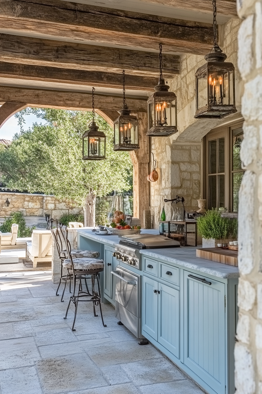 27. French Countryside Blue & Cream (Outdoor Kitchen Ideas) - Outdoor Kitchen Ideas