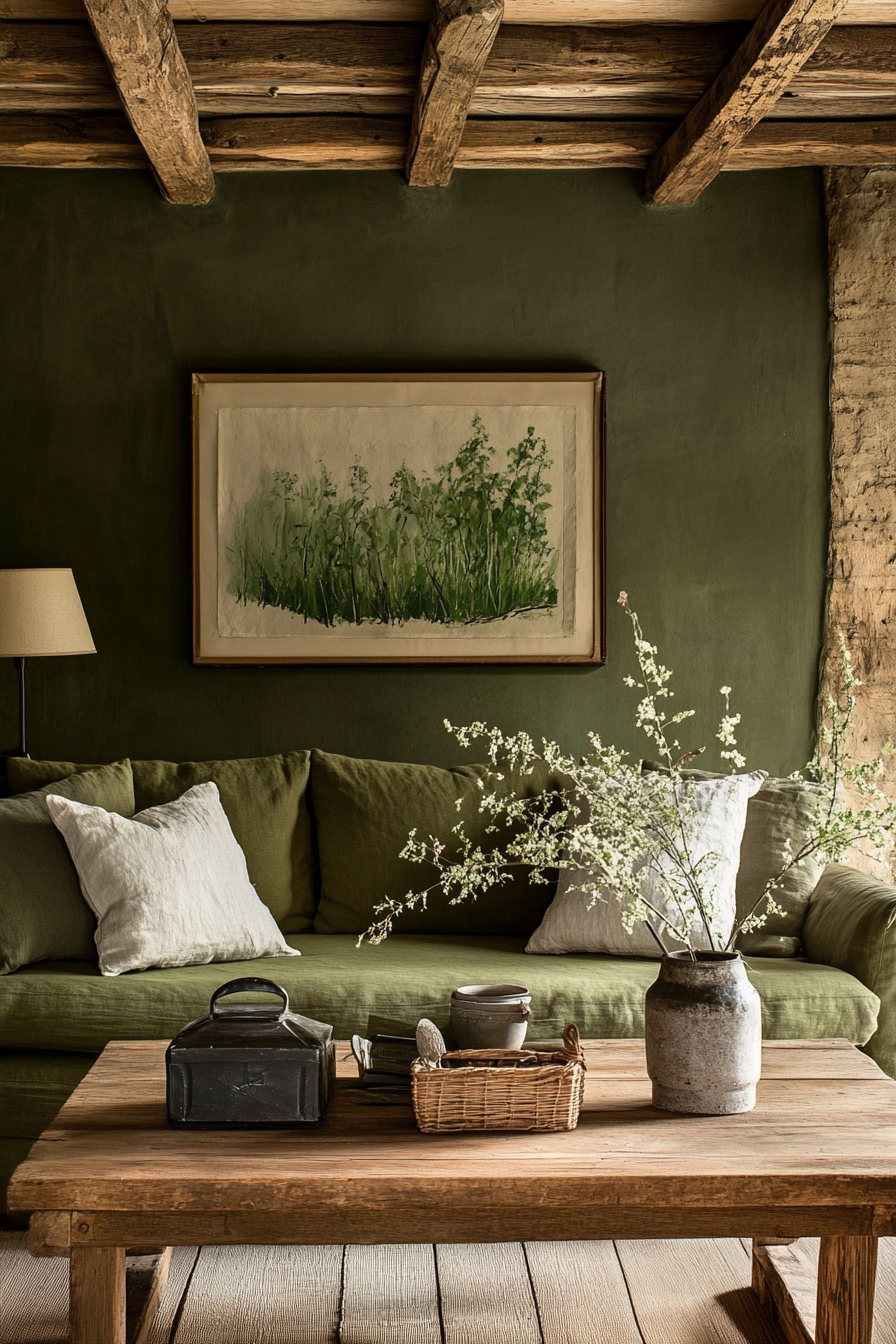 7. Earthy Moss Comfort (Green Living Room Ideas) - Green Living Room Ideas