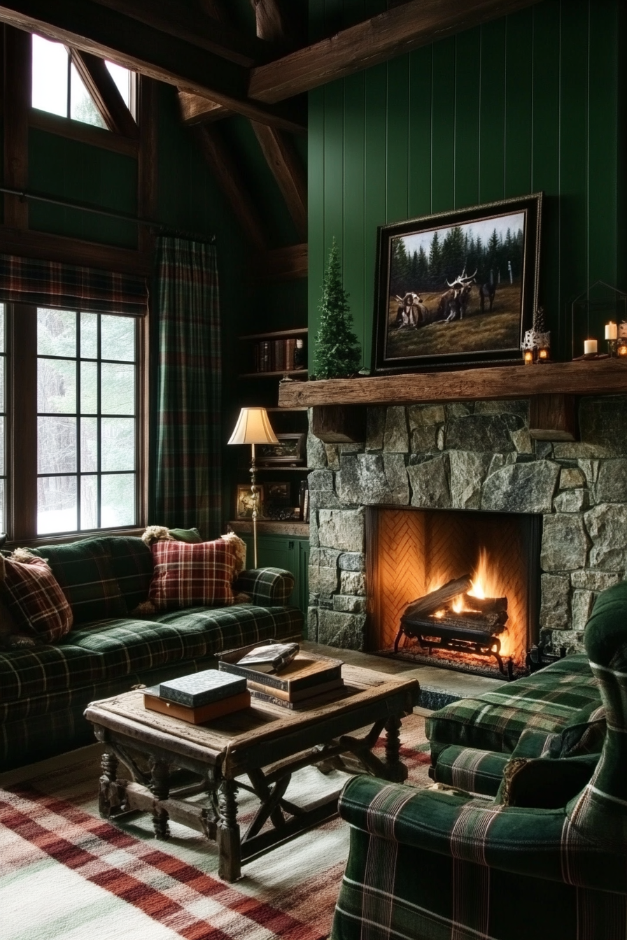 9. Cozy Alpine Lodge (Green Living Room Ideas) - Green Living Room Ideas
