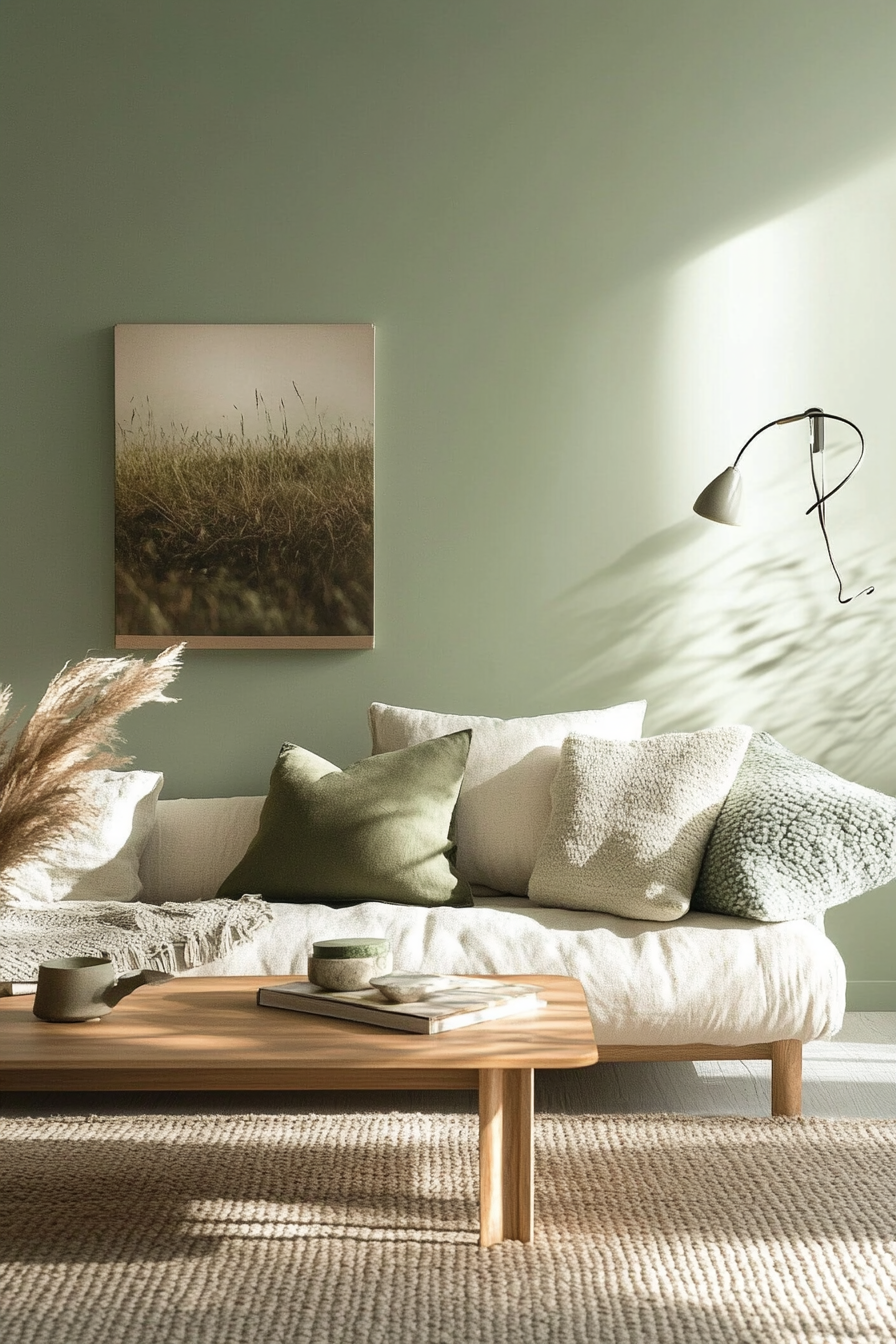 10. Serene Pistachio Minimalism (Green Living Room Ideas) - Green Living Room Ideas