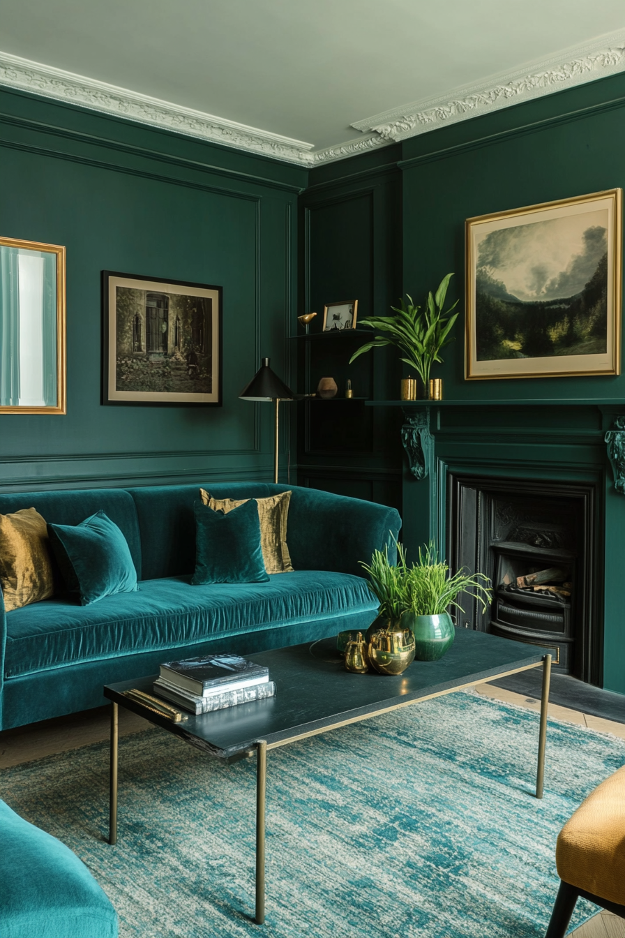 12. Dark Teal Sophistication (Green Living Room Ideas) - Green Living Room Ideas