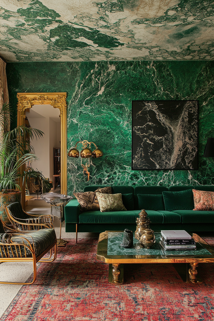 17. Regal Malachite Opulence (Green Living Room Ideas) - Green Living Room Ideas