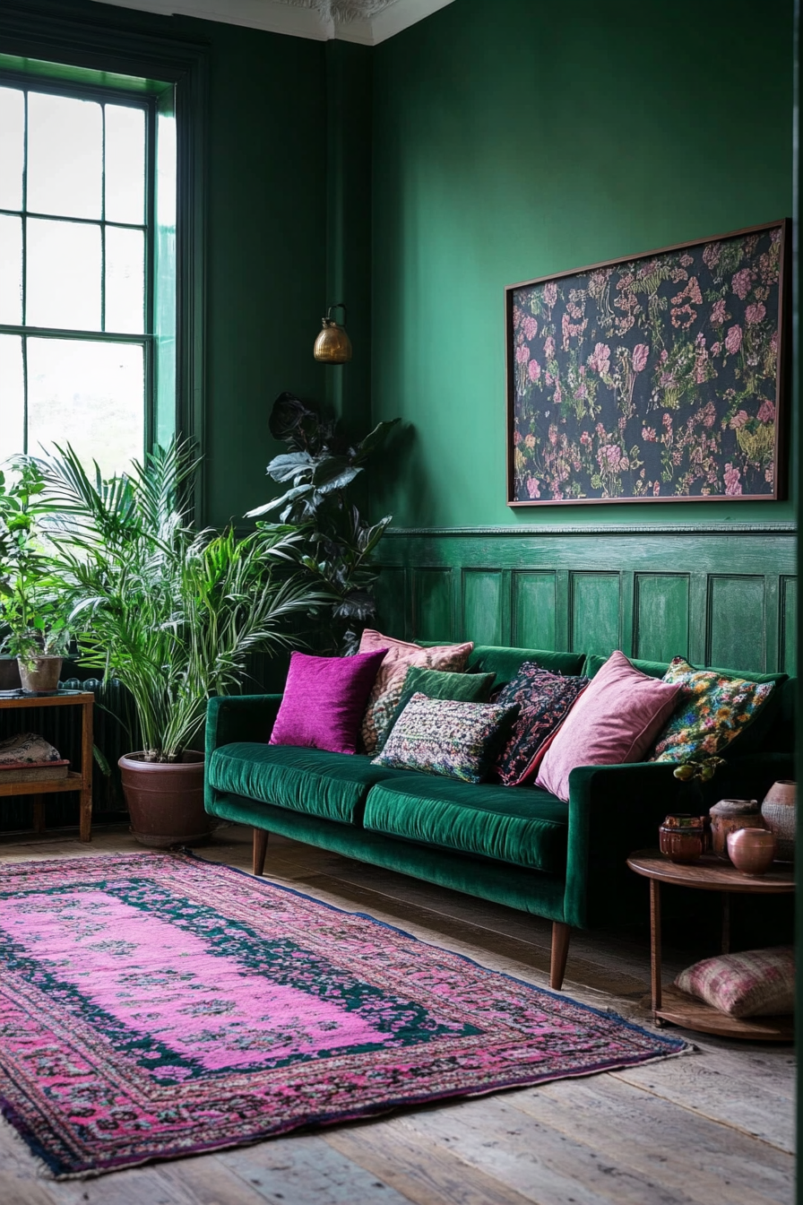 19. Peacock Green Drama (Green Living Room Ideas) - Green Living Room Ideas