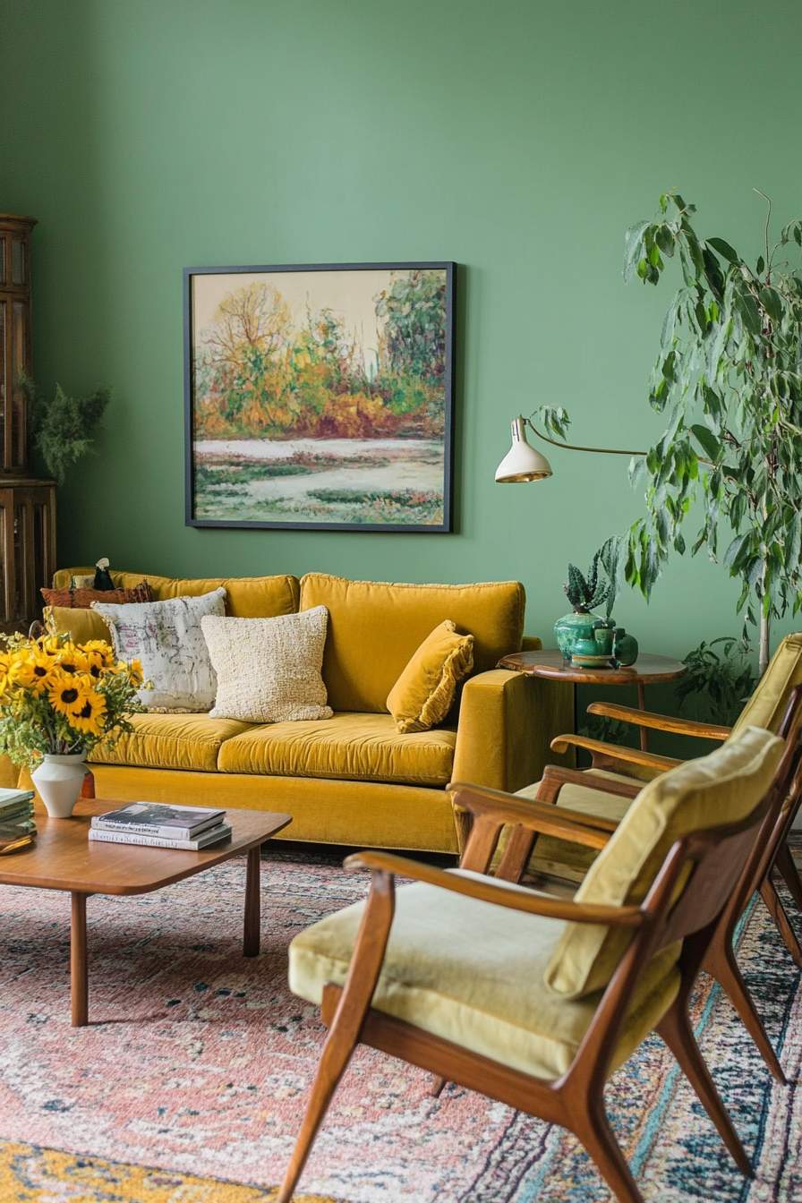20. Lively Avocado Retro (Green Living Room Ideas) - Green Living Room Ideas