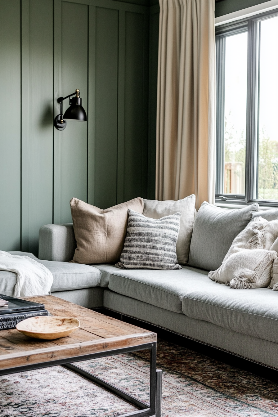 26. Sage & Charcoal Fusion (Green Living Room Ideas) - Green Living Room Ideas
