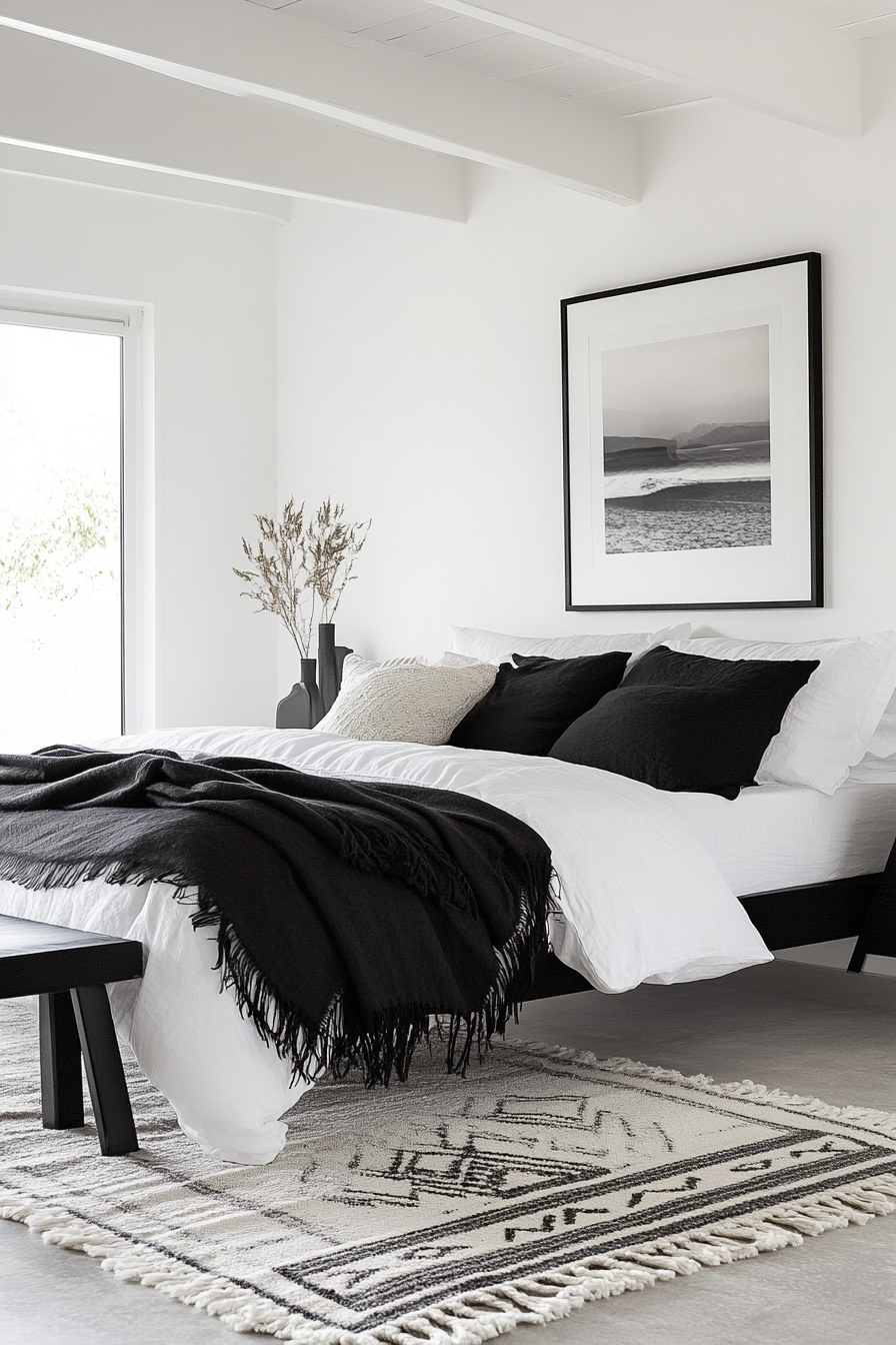 1. Modern Monochrome Elegance (Black, White And Grey Bedroom Ideas) - Black, White And Grey Bedroom Ideas