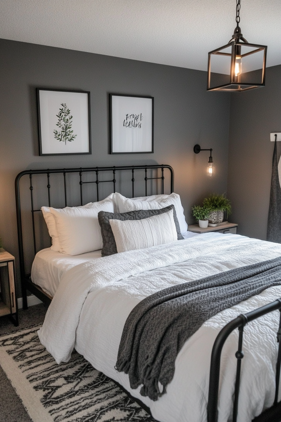 2. Industrial Charcoal Haven (Black, White And Grey Bedroom Ideas) - Black, White And Grey Bedroom Ideas