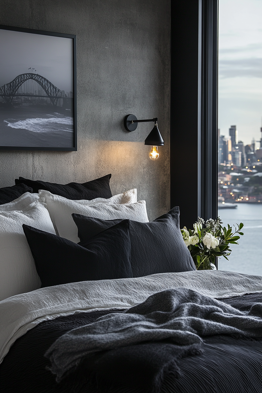 5. Urban Concrete Retreat (Black, White And Grey Bedroom Ideas) - Black, White And Grey Bedroom Ideas