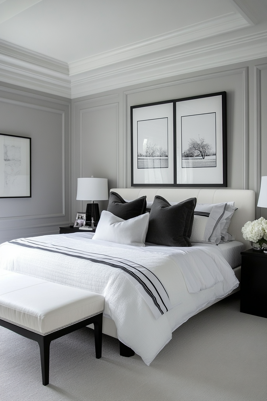 8. Soft Greys and Minimalist Lines (Black, White And Grey Bedroom Ideas) - Black, White And Grey Bedroom Ideas