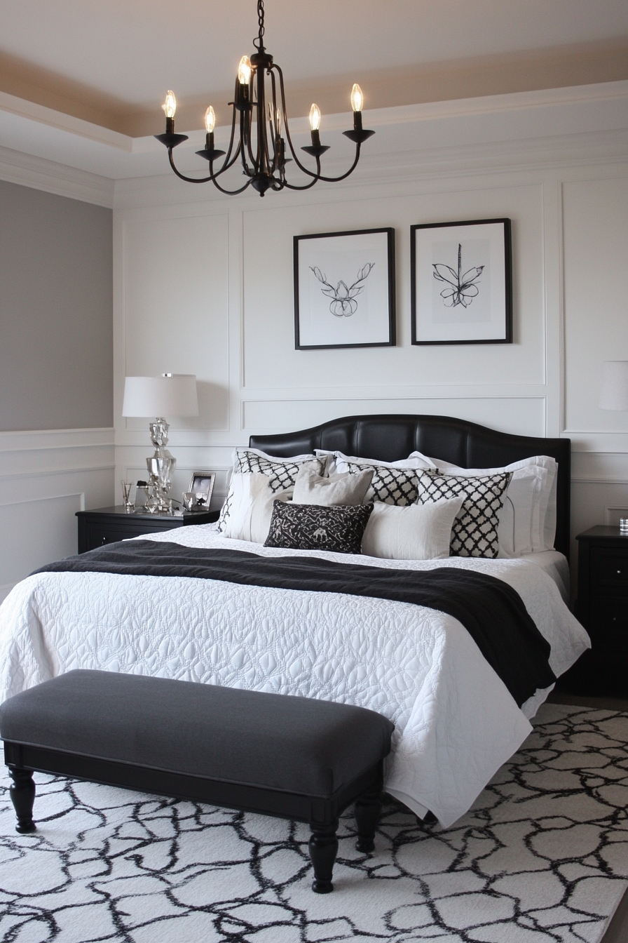 10. Crisp White with Charcoal Contrasts (Black, White And Grey Bedroom Ideas) - Black, White And Grey Bedroom Ideas