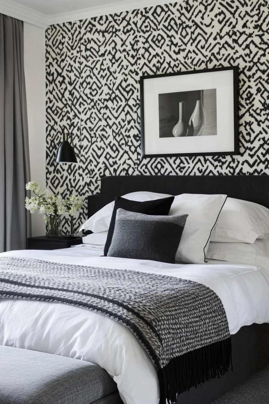 12. Geometric Monochrome Patterns (Black, White And Grey Bedroom Ideas) - Black, White And Grey Bedroom Ideas