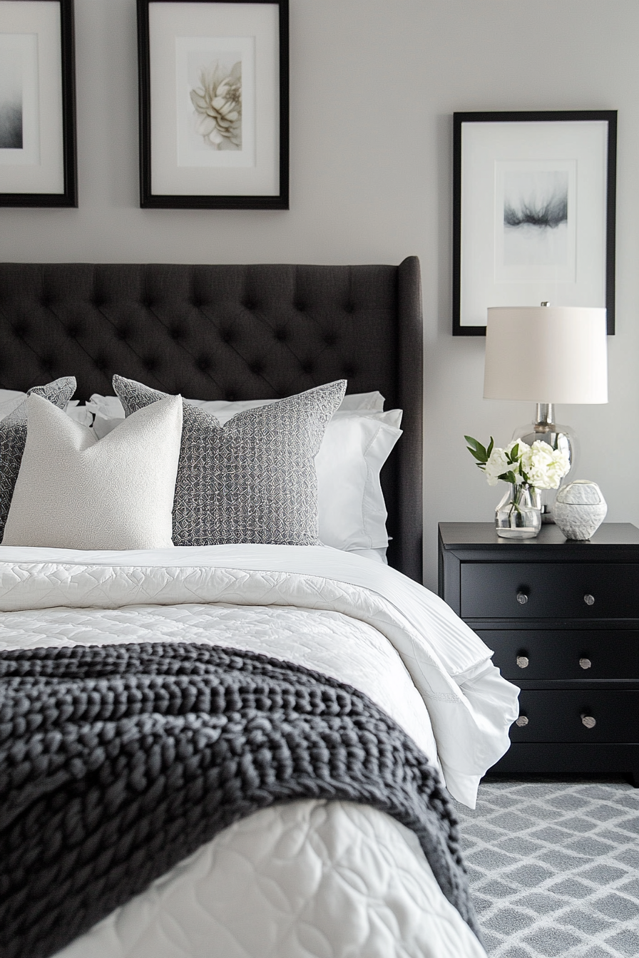 13. Elegant Greyscale Retreat (Black, White And Grey Bedroom Ideas) - Black, White And Grey Bedroom Ideas