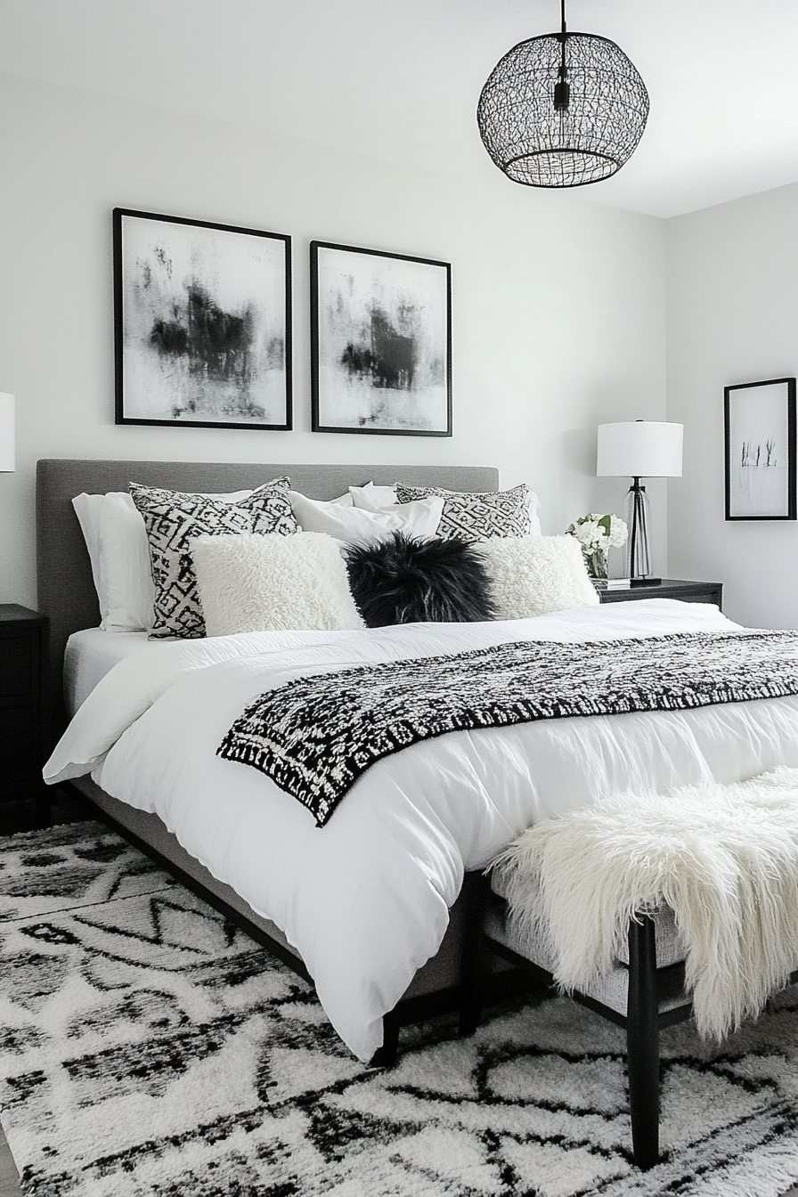 20. Eclectic Greyscale Mix (Black, White And Grey Bedroom Ideas) - Black, White And Grey Bedroom Ideas