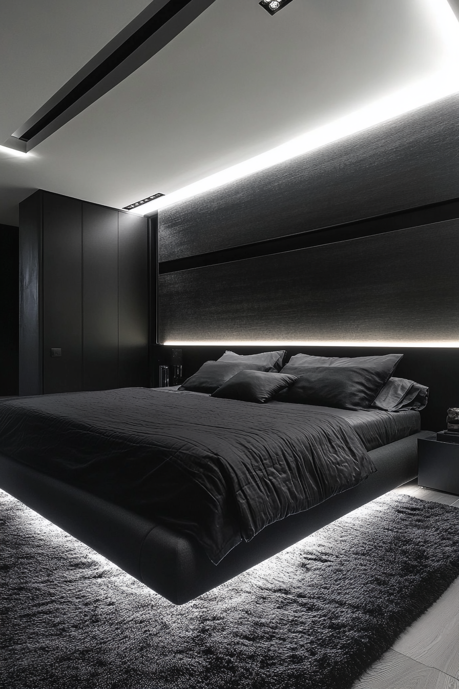 21. Sleek Futuristic Monochrome (Black, White And Grey Bedroom Ideas) - Black, White And Grey Bedroom Ideas