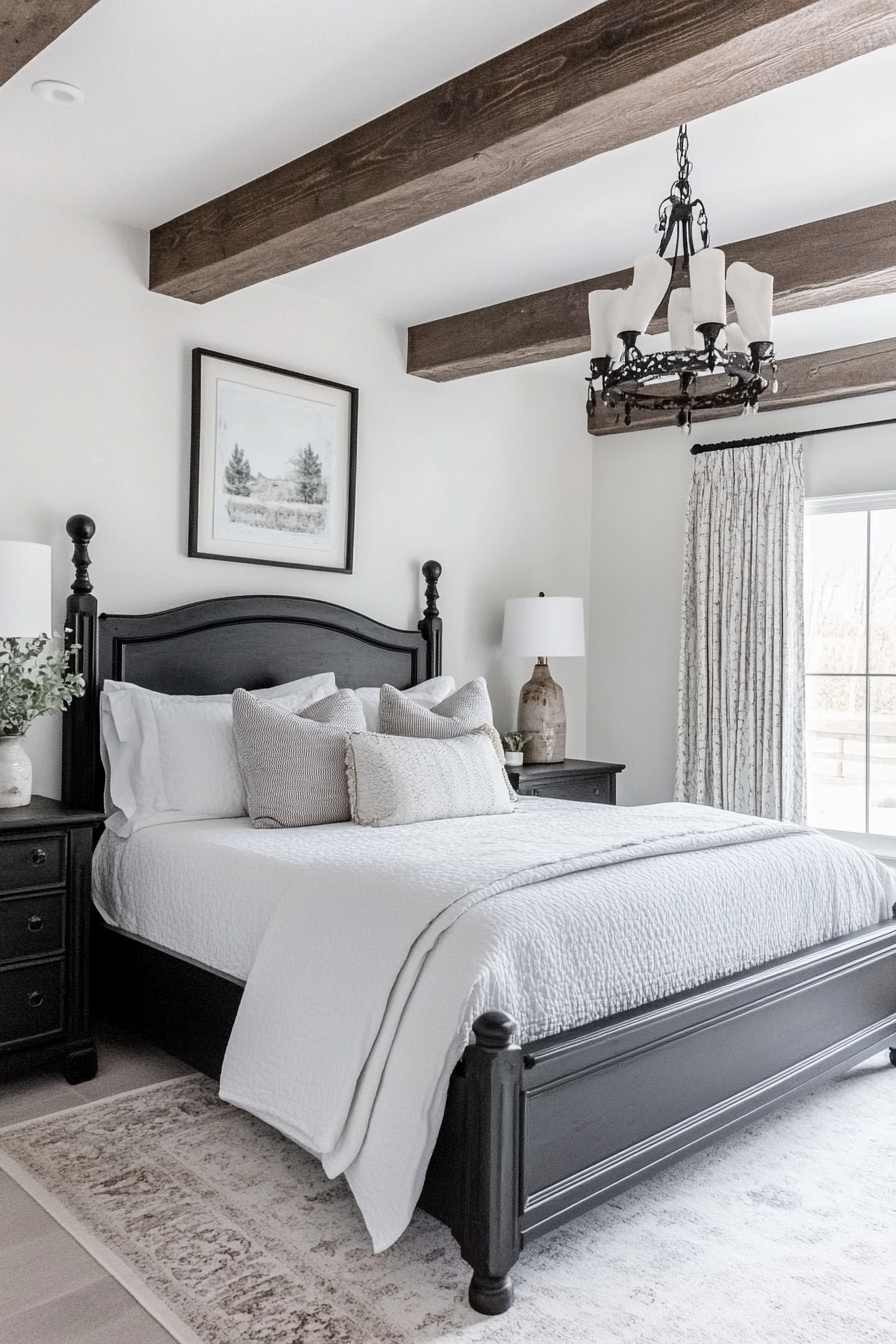 22. Serene Cottage Charm (Black, White And Grey Bedroom Ideas) - Black, White And Grey Bedroom Ideas