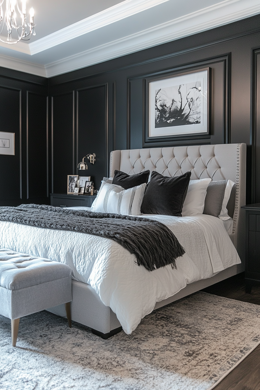 23. Regal Black and White Masterpiece (Black, White And Grey Bedroom Ideas) - Black, White And Grey Bedroom Ideas