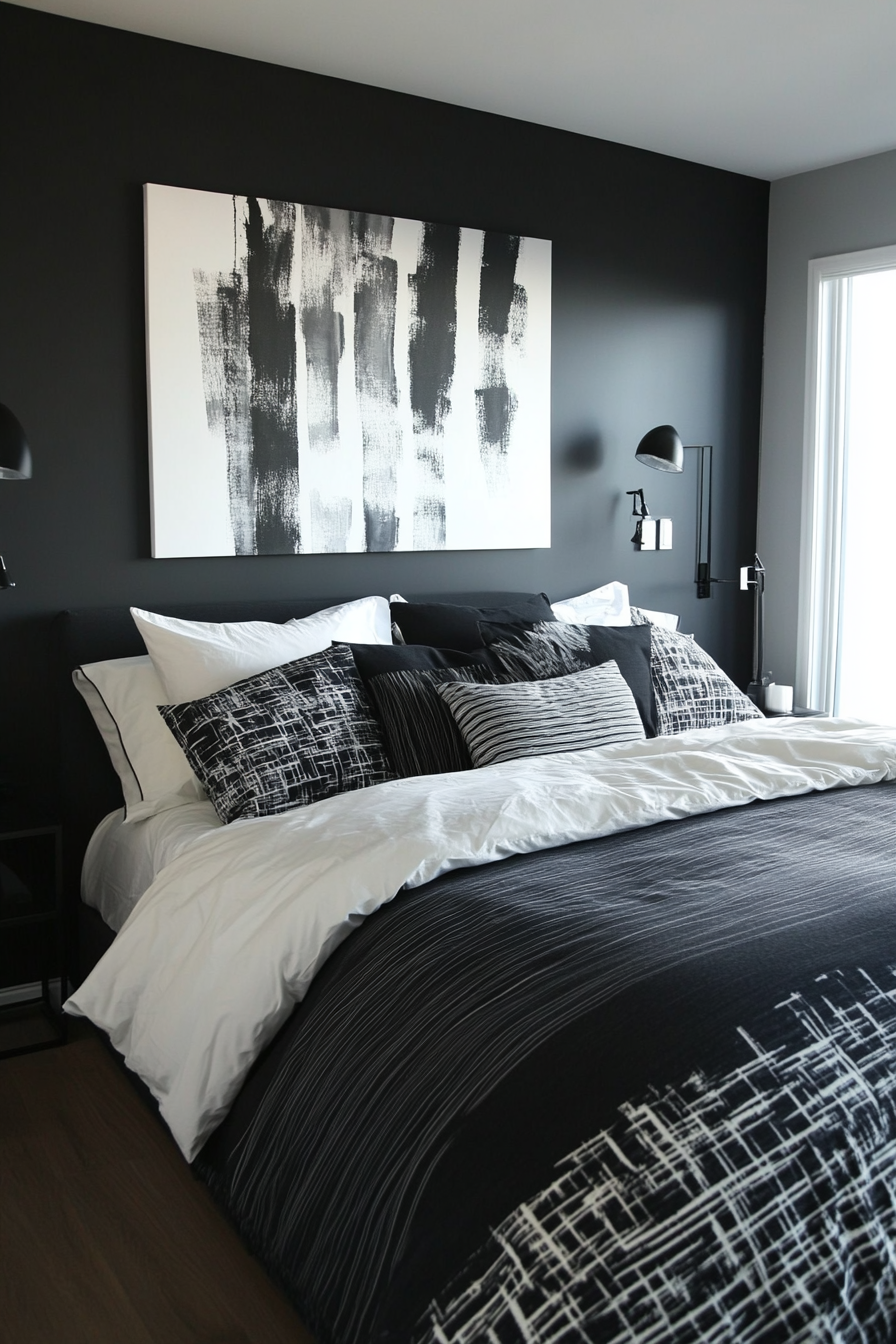 24. Striking Abstract Balance (Black, White And Grey Bedroom Ideas) - Black, White And Grey Bedroom Ideas