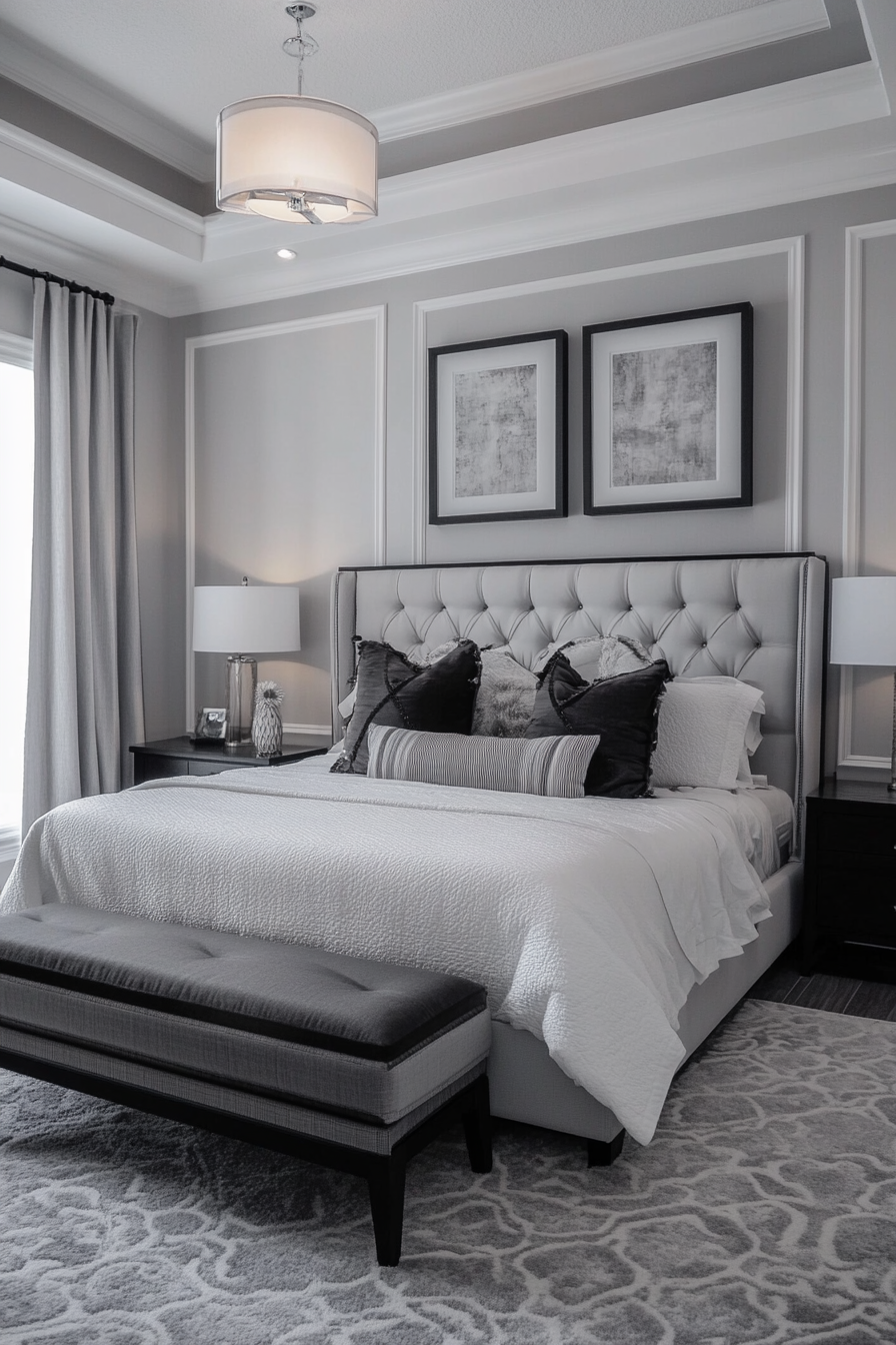 25. Layered Grey Tones with Depth (Black, White And Grey Bedroom Ideas) - Black, White And Grey Bedroom Ideas