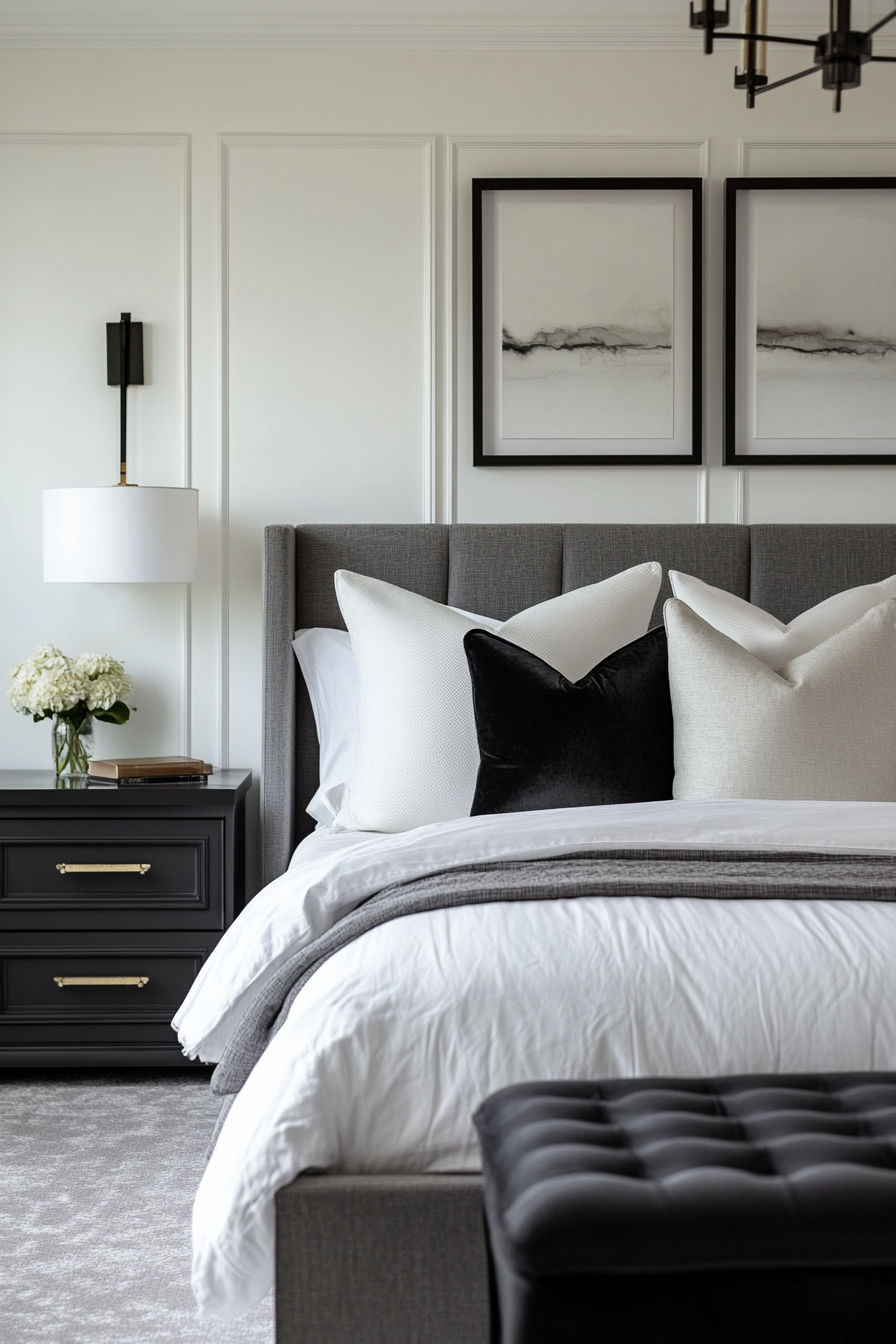 27. Boutique Hotel Sophistication (Black, White And Grey Bedroom Ideas) - Black, White And Grey Bedroom Ideas