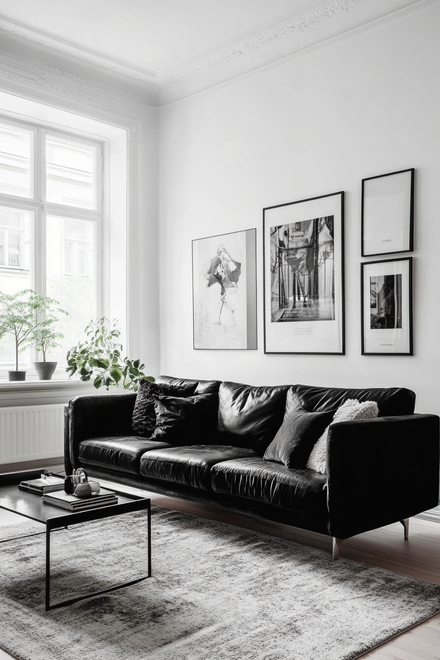 1. Monochrome Minimalism (Black Sofa Living Room Ideas) - Black Sofa Living Room Ideas