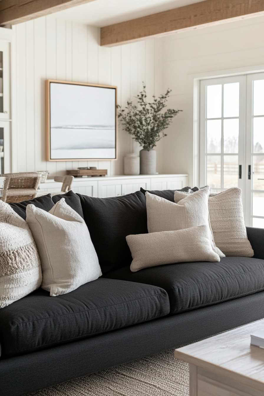 5. Modern Scandinavian Contrast (Black Sofa Living Room Ideas) - Black Sofa Living Room Ideas