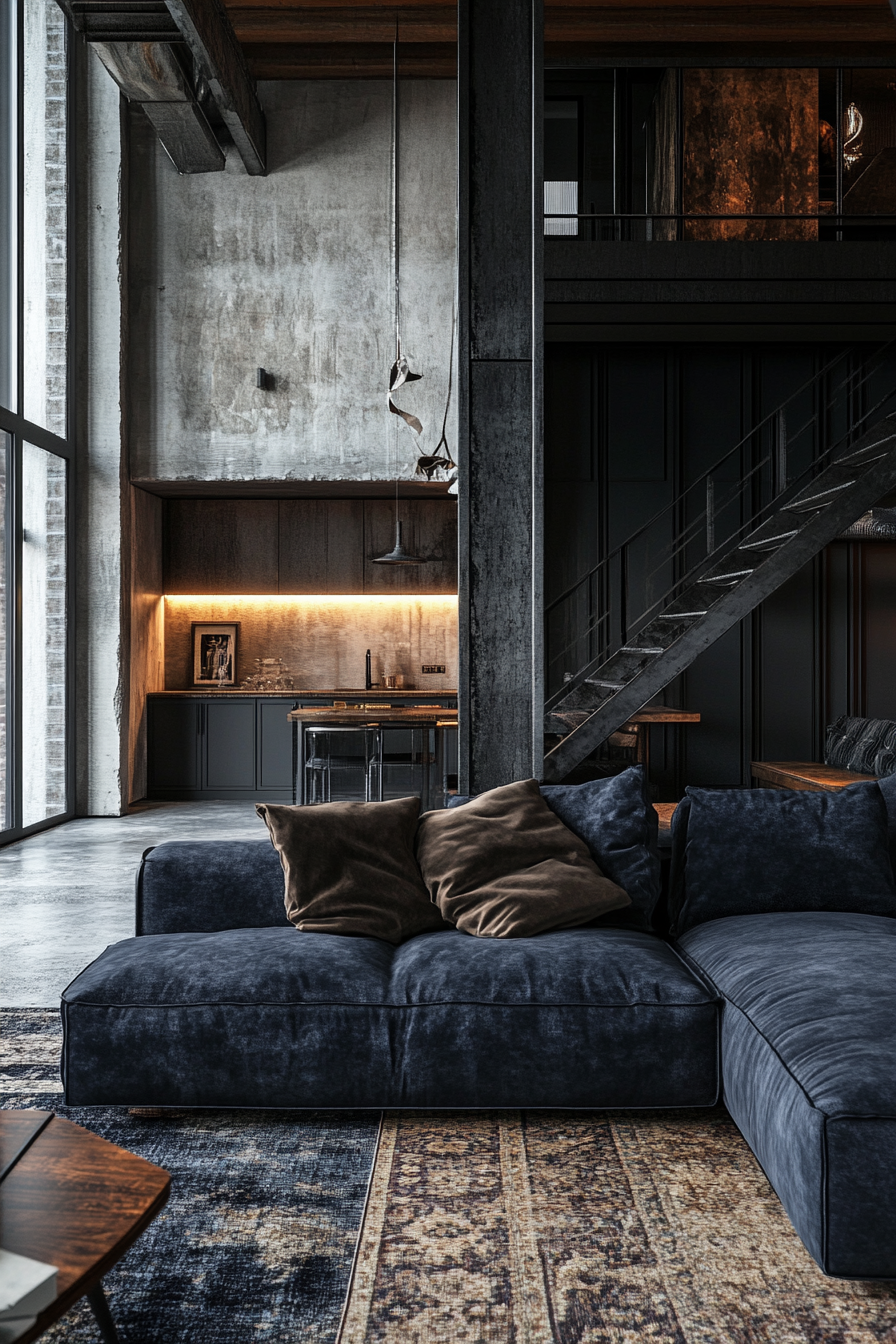 7. Urban Loft Aesthetic (Black Sofa Living Room Ideas) - Black Sofa Living Room Ideas