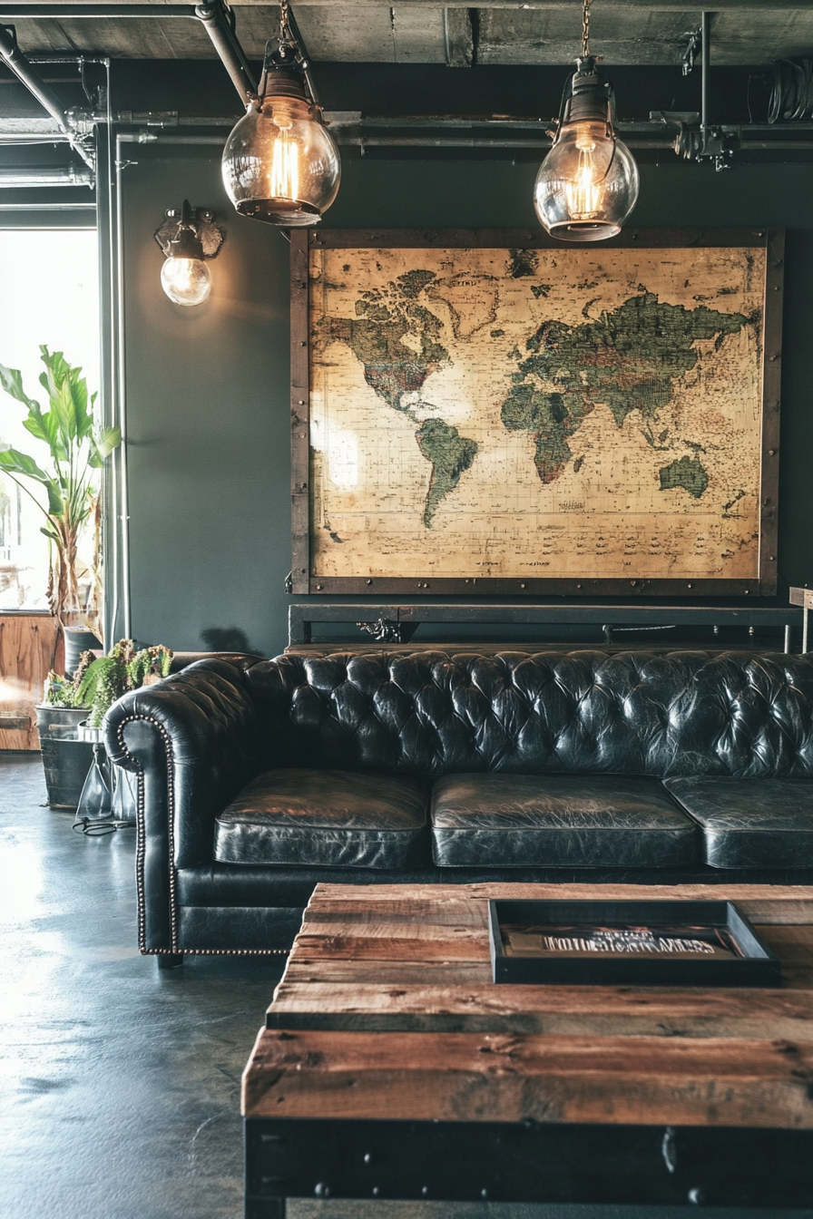 12. Rustic Industrial Fusion (Black Sofa Living Room Ideas) - Black Sofa Living Room Ideas