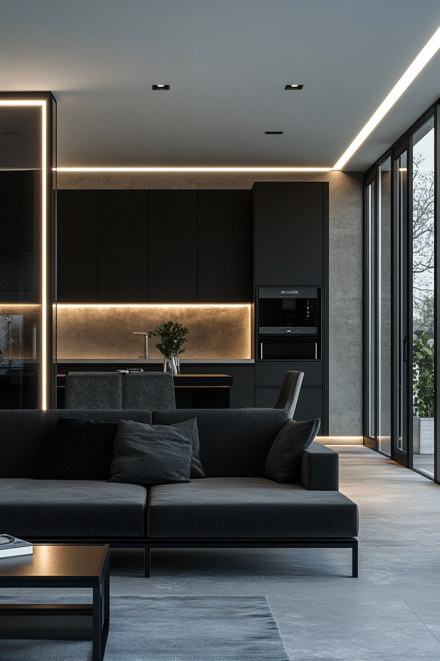 14. Futuristic Minimalism (Black Sofa Living Room Ideas) - Black Sofa Living Room Ideas