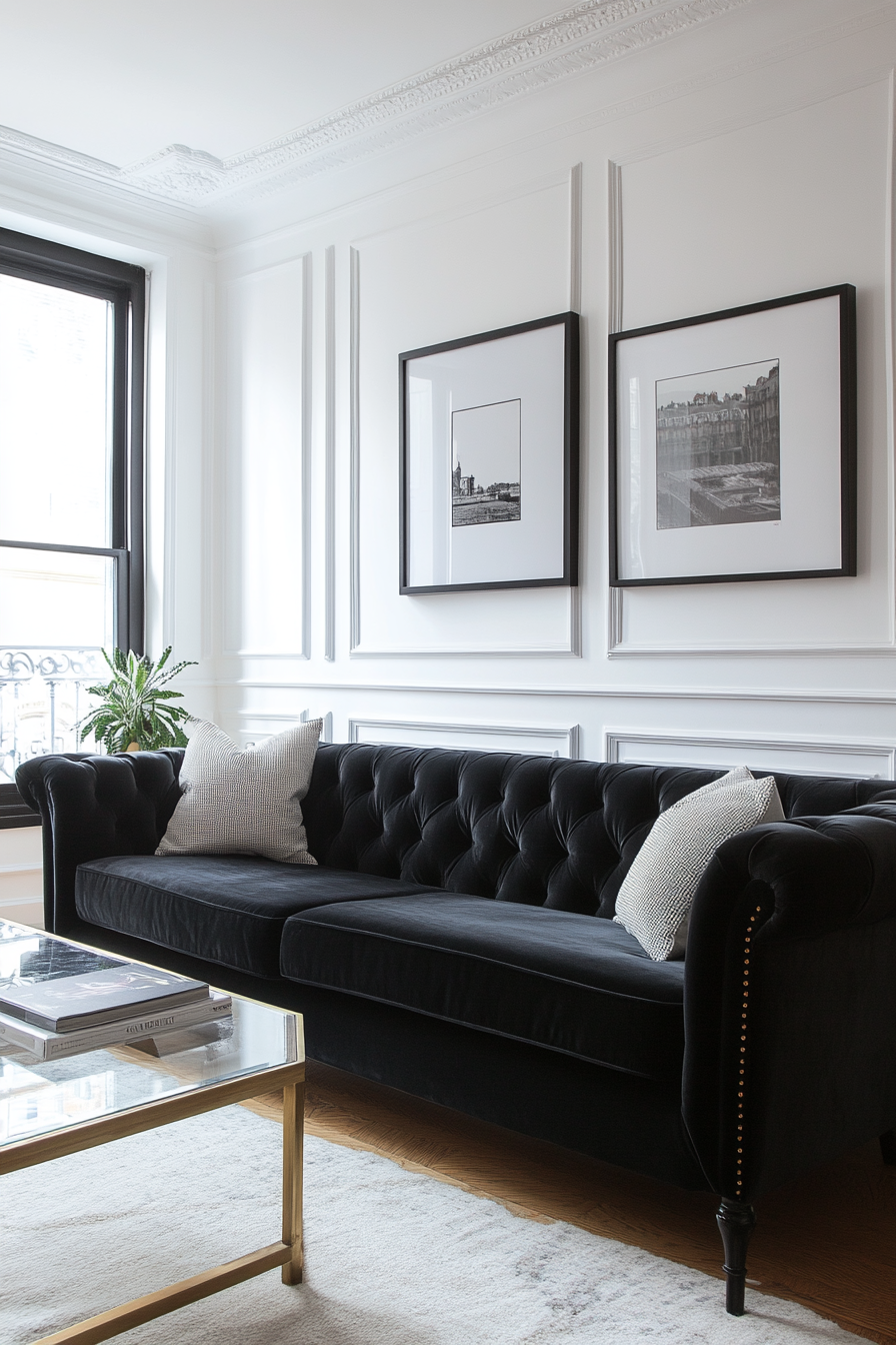 15. Classic Parisian Black & White (Black Sofa Living Room Ideas) - Black Sofa Living Room Ideas