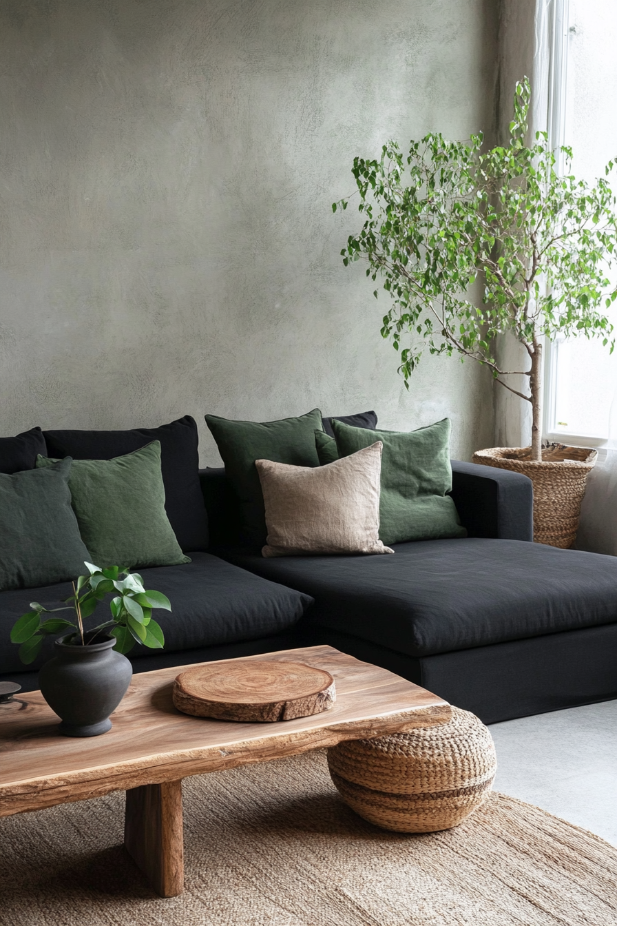 18. Nature Meets Modern (Black Sofa Living Room Ideas) - Black Sofa Living Room Ideas
