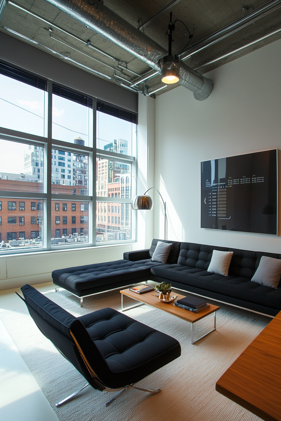 20. Sleek High-Tech Space (Black Sofa Living Room Ideas) - Black Sofa Living Room Ideas