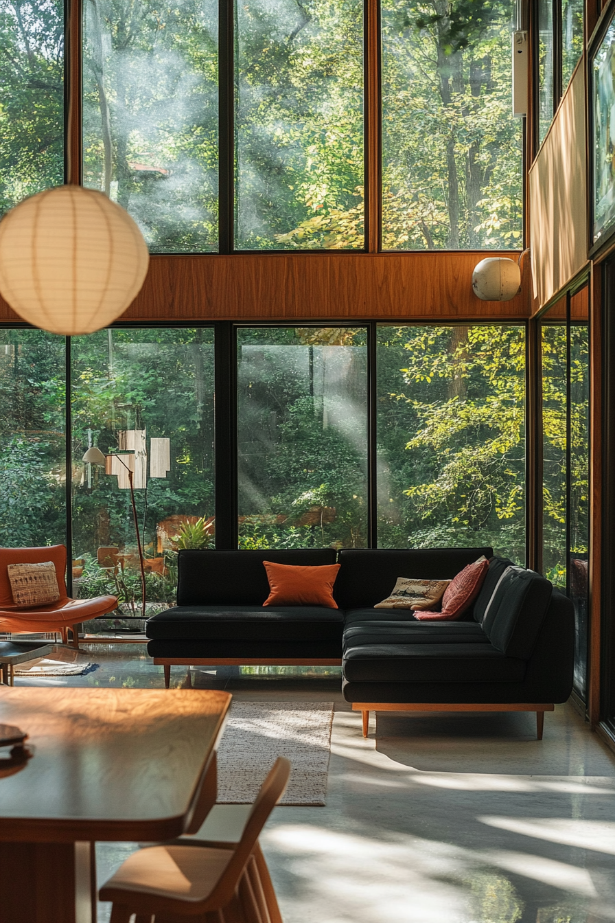 21. Warm Mid-Century Modern (Black Sofa Living Room Ideas) - Black Sofa Living Room Ideas
