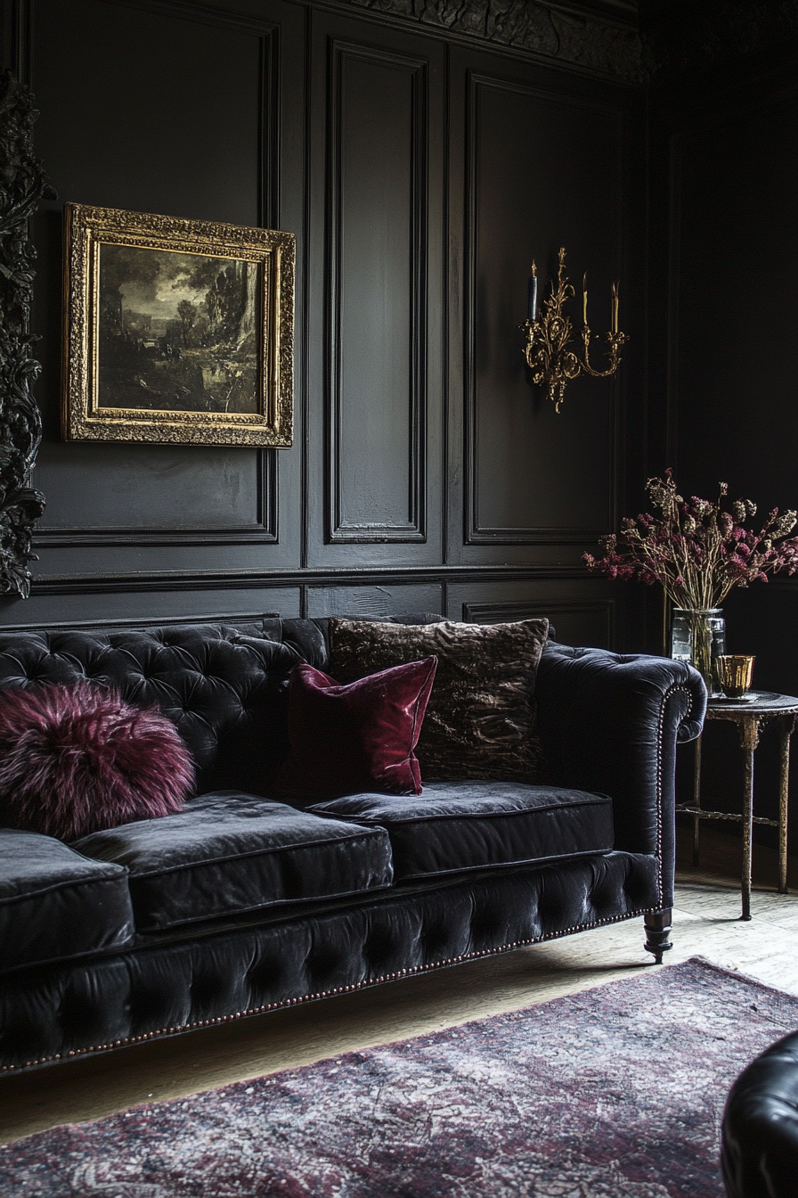 23. Dramatic Gothic Edge (Black Sofa Living Room Ideas) - Black Sofa Living Room Ideas