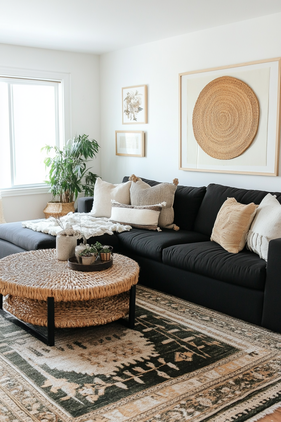 24. Soft Contemporary Comfort (Black Sofa Living Room Ideas) - Black Sofa Living Room Ideas