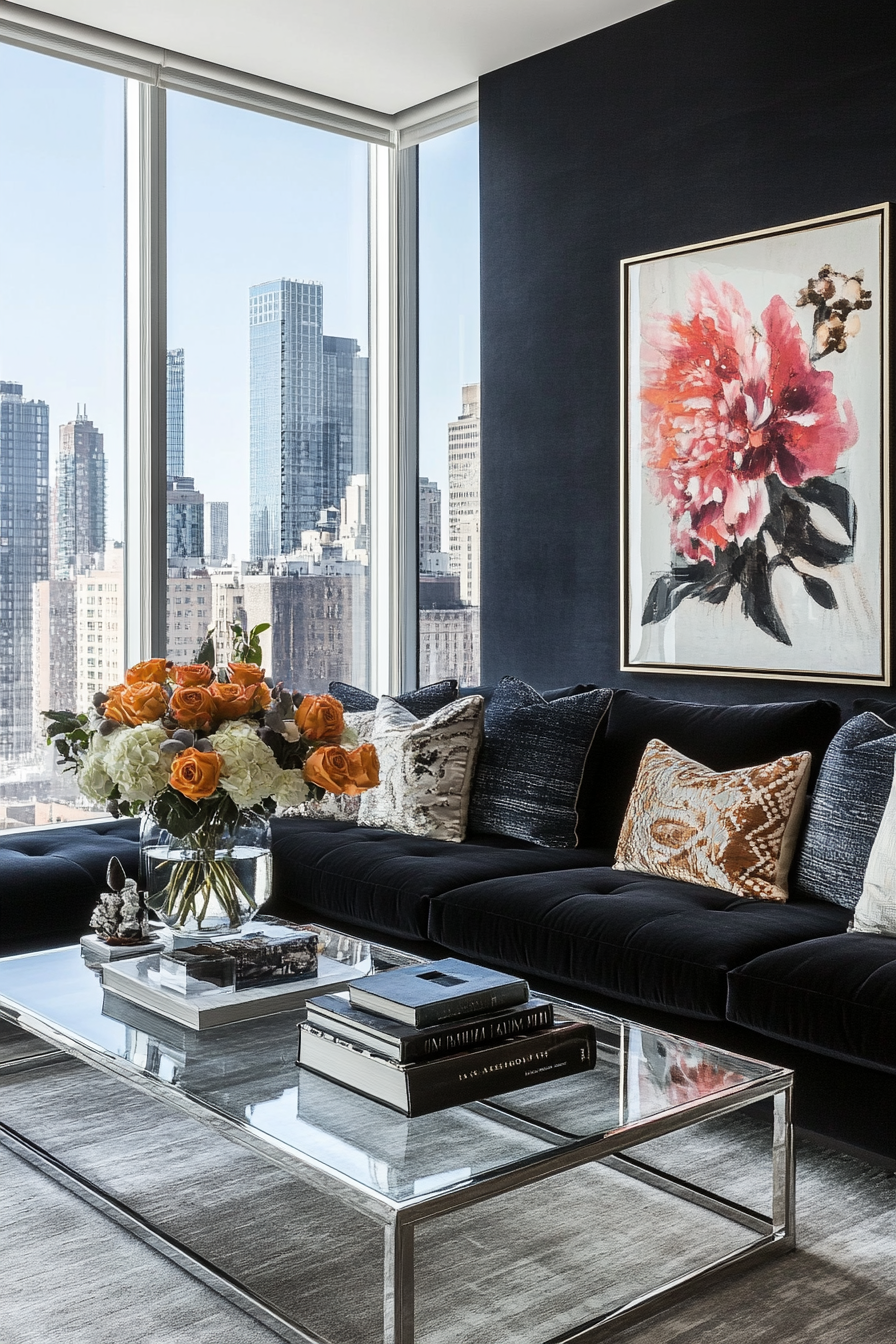25. Cosmopolitan Chic (Black Sofa Living Room Ideas) - Black Sofa Living Room Ideas